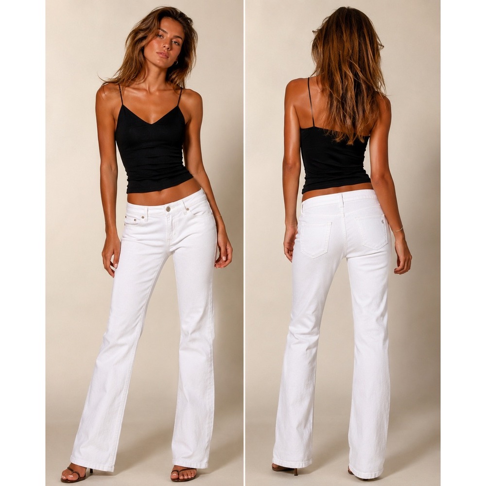 Cache White High Waisted Straight Leg Jeans Rhinestone Grommet Accents Size 12